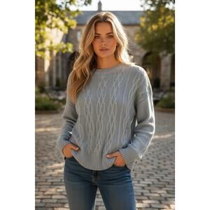 P.S. Love Gray Cable Knit Sweater Chunky Cozy M/L